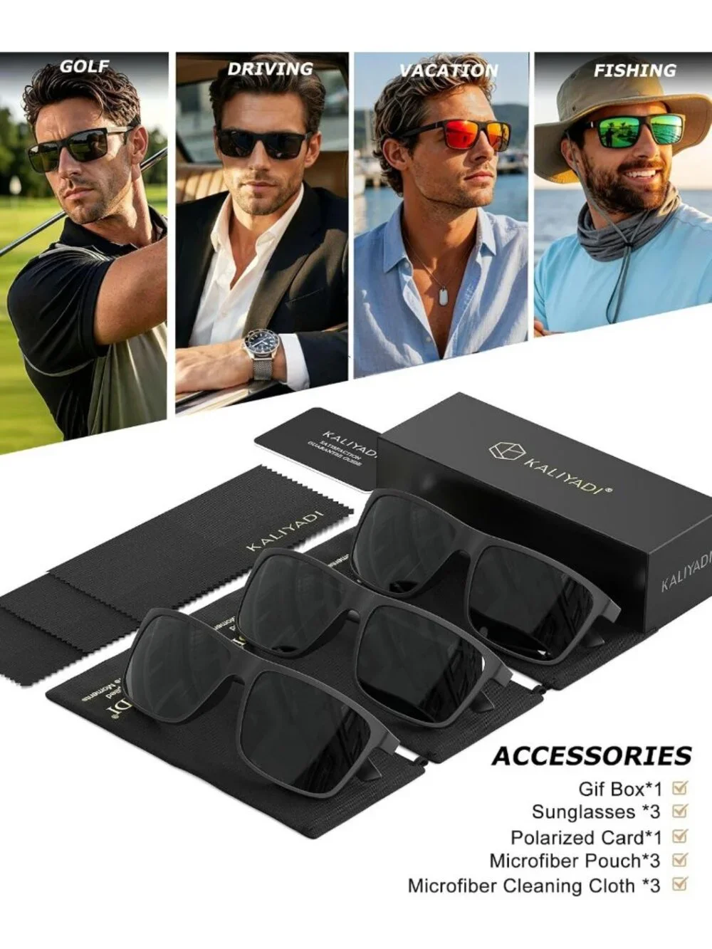 Polarized UV Protection Sunglasses for Men & Women - 3 Pack for Driving